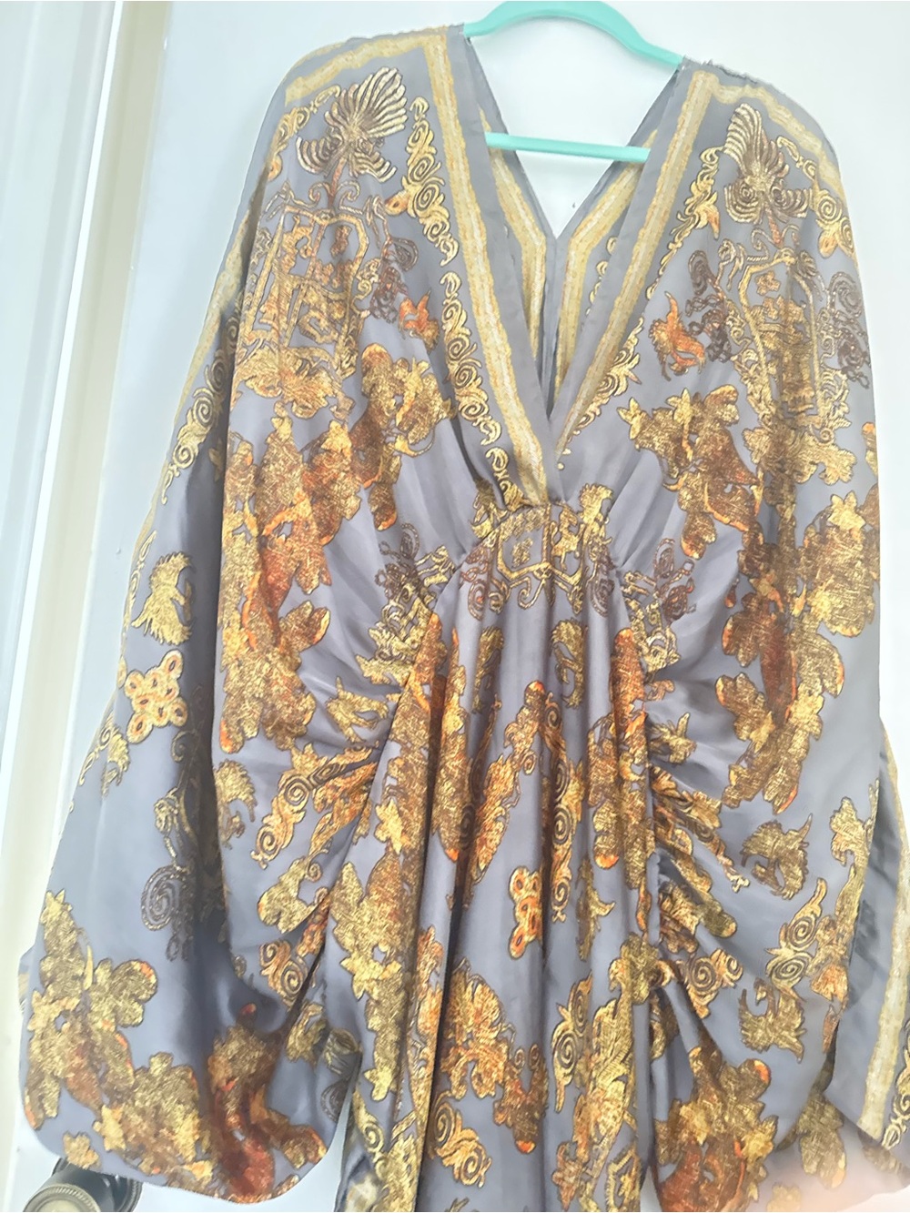 Embellished Gold Baroque V-Neck Silk Tunic